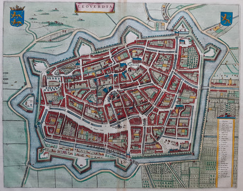 Leeuwarden Stadsplattegrond in vogelvluchtperspectief - J Blaeu - 1649