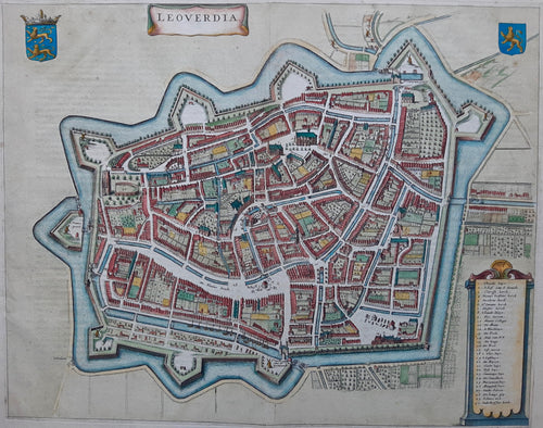 Leeuwarden - Stadsplattegrond in vogelvluchtperspectief - J Janssonius - 1657