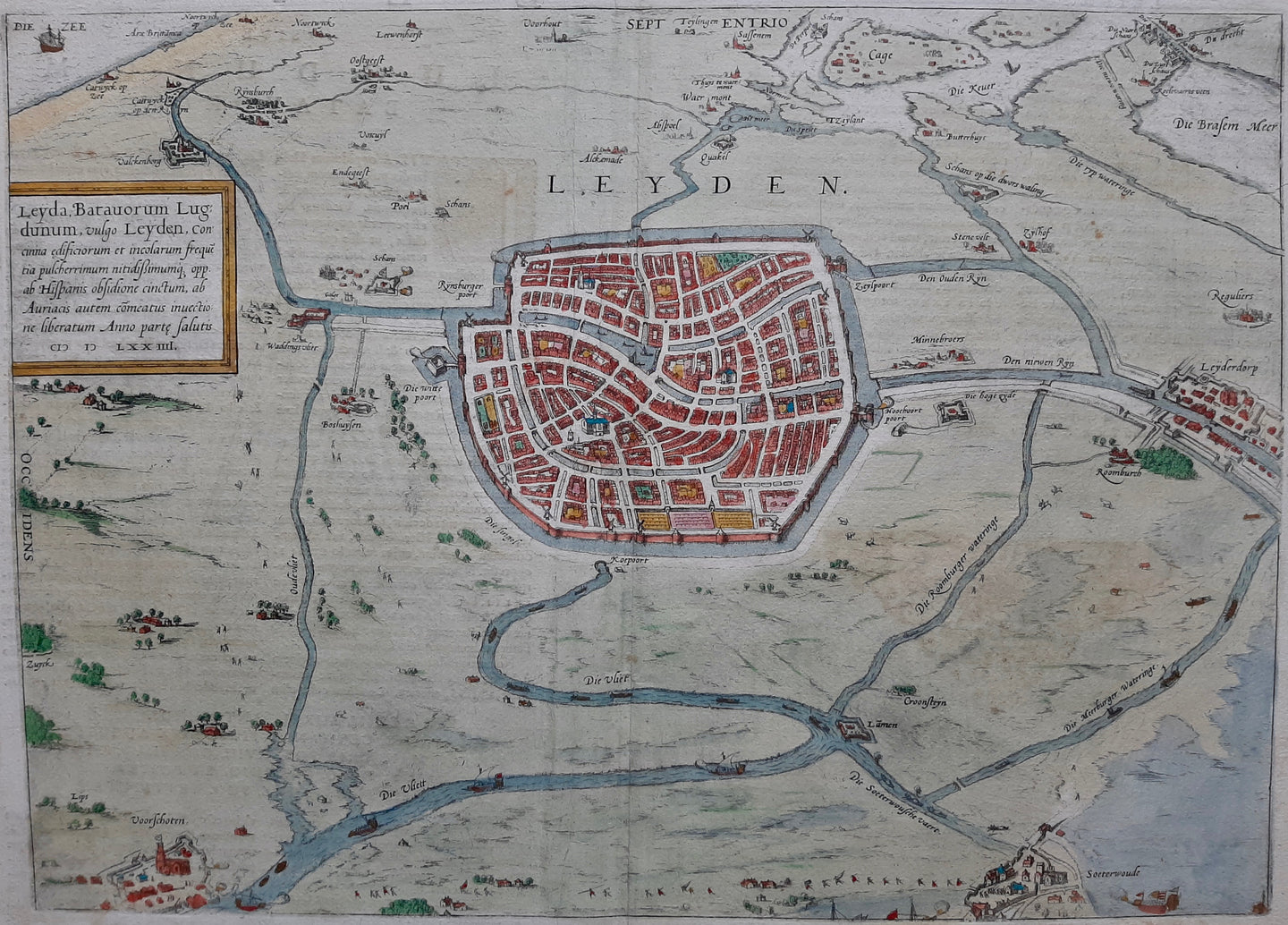 Leiden Vogelvluchtplattegrond stad en omgeving - G Braun & F Hogenberg / J Janssonius - 1657