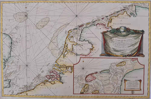 Nederlandse en Vlaamse kust met inzetkaart Texel, Vlieland en Terschelling - JN Bellin - 1763