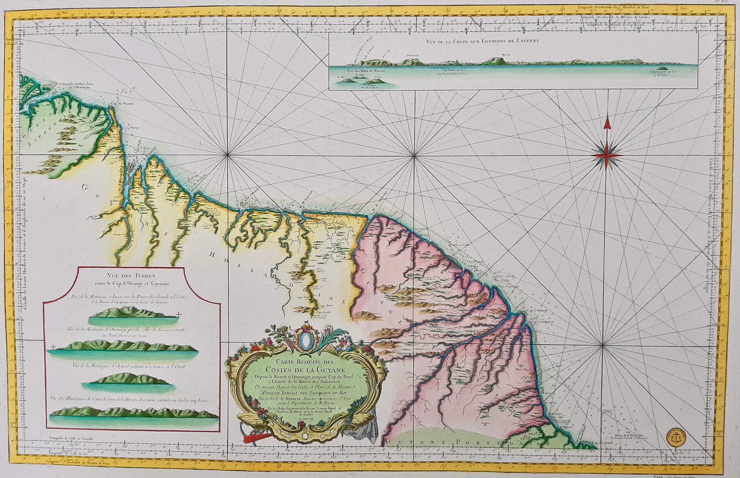 ZUID-AMERIKA Guyana, Suriname en Frans Guyana Zeekaart - JN Bellin - 1760