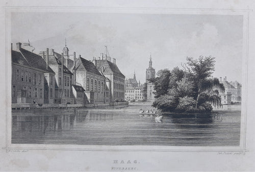 DEN HAAG Hofvijver 's-Gravenhage Aan de linkeroever het Binnenhof - JL Terwen / GB van Goor - 1858