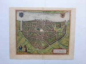 Nijmegen Stadsplattegrond in vogelvluchtperspectief - G Braun & F Hogenberg - 1581