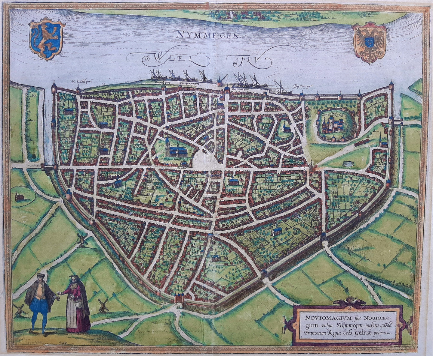 Nijmegen Stadsplattegrond in vogelvluchtperspectief - G Braun & F Hogenberg - 1581