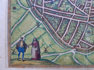 Nijmegen Stadsplattegrond in vogelvluchtperspectief - G Braun & F Hogenberg - 1581