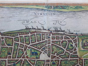 Nijmegen Stadsplattegrond in vogelvluchtperspectief - G Braun & F Hogenberg - 1581