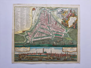 Rotterdam Stadsplattegrond en aanzicht - M Seutter - circa 1740