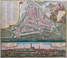 Afbeelding in Gallery-weergave laden, Rotterdam Stadsplattegrond en aanzicht - M Seutter - circa 1740