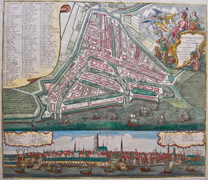 Rotterdam Stadsplattegrond en aanzicht - M Seutter - circa 1740