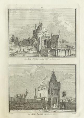 HOORN Twee gezichten van de Koepoort op een blad - H Spilman - ca. 1750