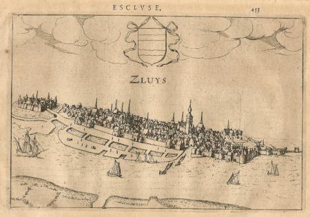 SLUIS Stadsplattegrond in vogelvluchtperspectief - J Jansz / L Guicciardini - 1613