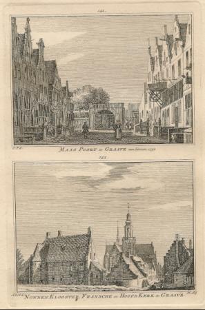 GRAVE Maaspoort, klooster en Hoofdkerk - H Spilman - ca. 1750