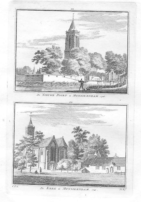 MONNICKENDAM Nieuwe Poort en kerk - H Spilman - ca. 1750