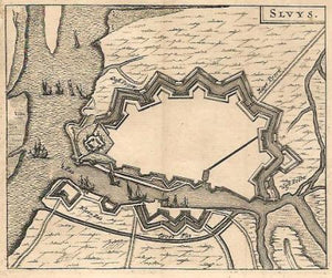 SLUIS Plattegrond - J Janssonius / L Guicciardini - 1652