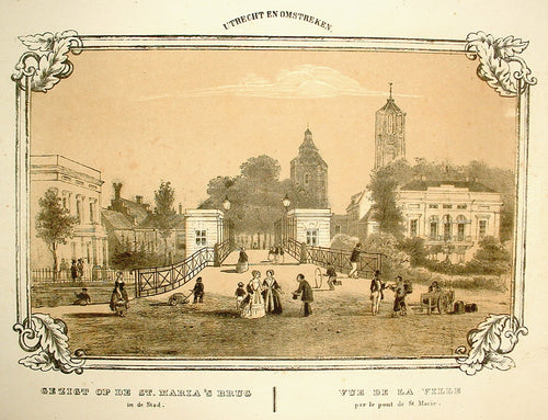 UTRECHT Gezicht op de St Maria's Brug in de stad - Wed Huygens - ca. 1860
