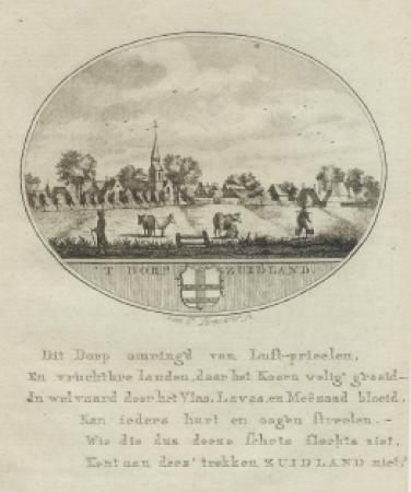 ZUIDLAND Gezicht op het dorp - Van Ollefen & Bakker - 1793