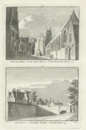 ENKHUIZEN Twee gezichten (waaronder Westerkerk) op een blad - H Spilman - ca. 1750