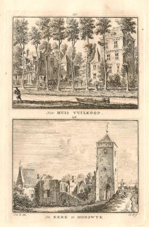 SCHALKWIJK Huis Vuilkoop en Kerk Honswijk - H Spilman - ca. 1750