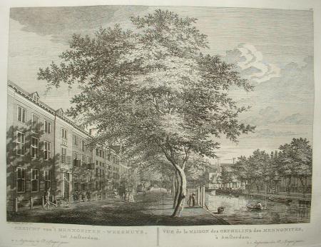 AMSTERDAM Prinsengracht, gezien naar Reguliersgracht Mennonietenweeshuis - P Fouquet - 1783