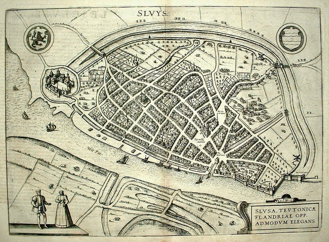 SLUIS Stadsplattegrond - G Braun & F Hogenberg - 1583