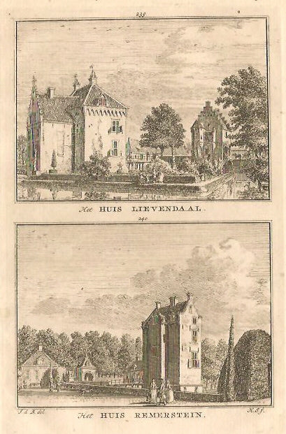 AMERONGEN en ACHTERBERG Huis Lievendaal en Huis Remmerstein - H Spilman - ca. 1750