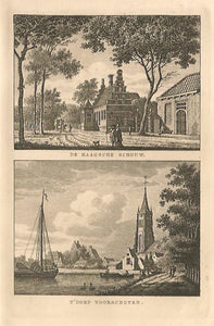 VOORSCHOTEN Dorp Voorschoten en herberg De Haagsche Schouw - KF Bendorp - 1793