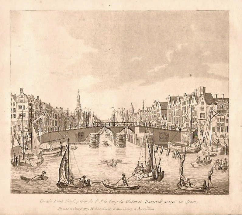 AMSTERDAM Nieuwe Brug Damrak en Prins Hendrikkade - E Maaskamp - ca. 1815