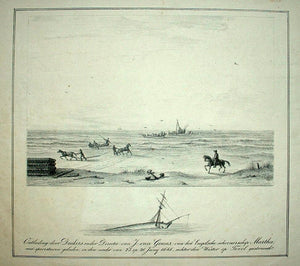 TEXEL Duikers bergen de lading van de bij Texel gestrande schoener Martha - J van Geuns - 1848