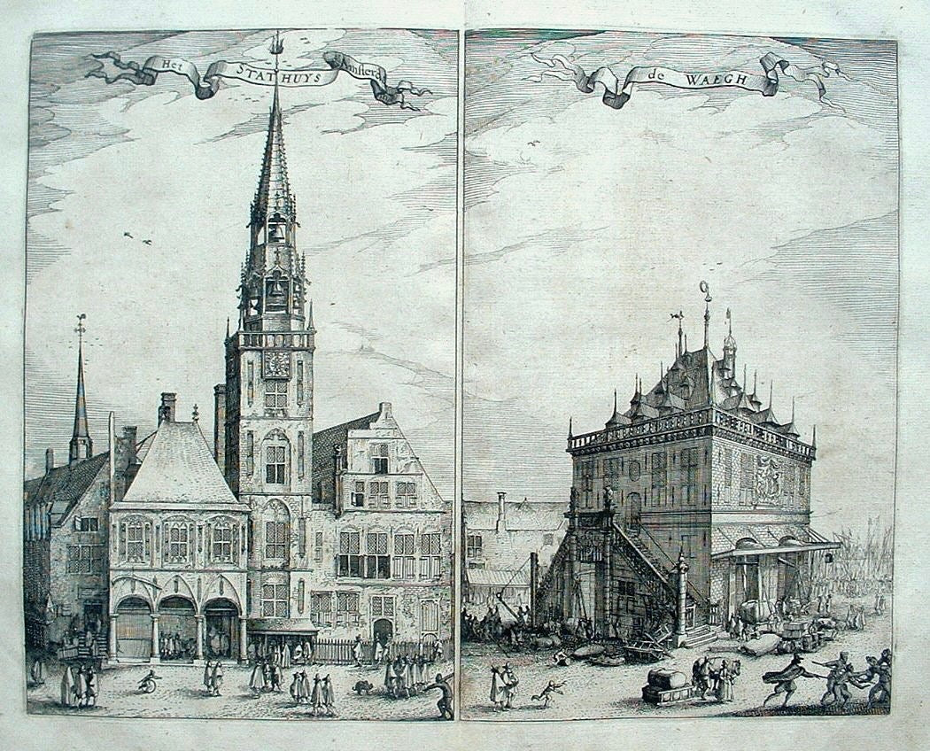 AMSTERDAM Dam Oude Stadhuis en Waag - WJ Blaeu / L Guicciardini - 1613