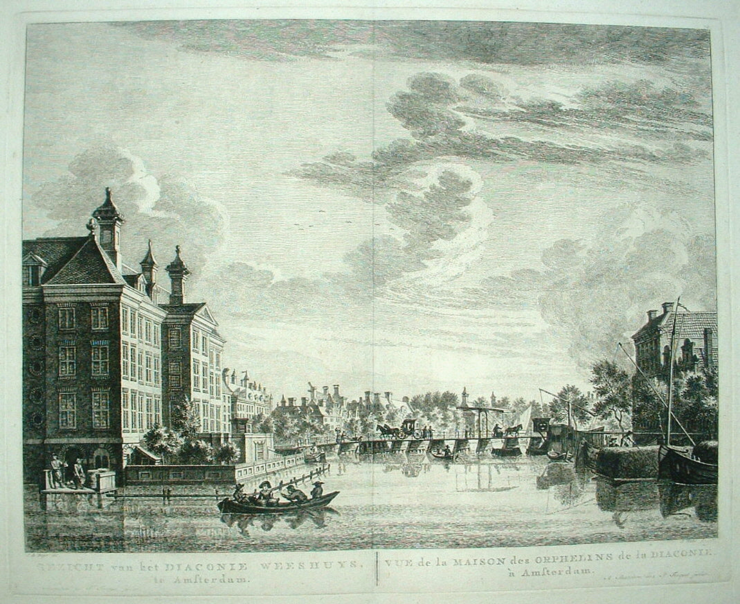 AMSTERDAM Amstel, gezien vanaf Staalkade Diaconie Weeshuis - P Fouquet - 1783
