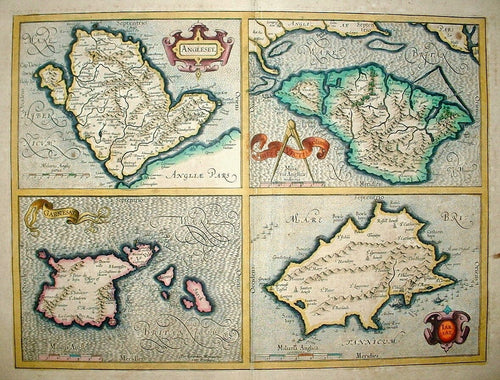 Britse Eilanden Anglesey, Wight, Guernsey en Jersey British Isles - G Mercator / J Hondius - 1619