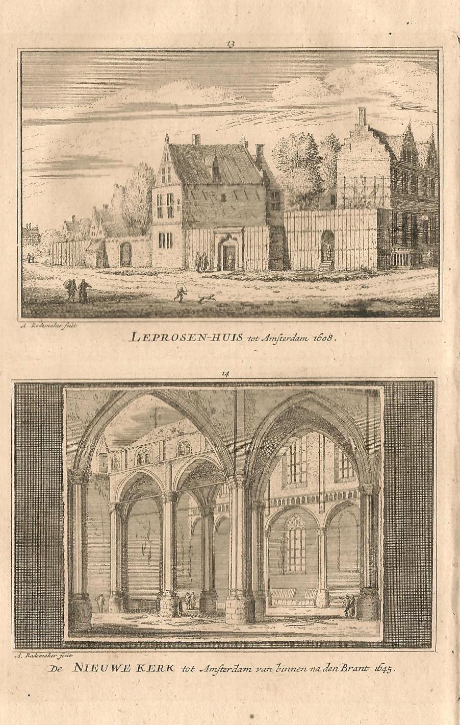 Amsterdam Leprozenhuis en Nieuwe kerk - A Rademaker / JA Crajenschot, - 1792