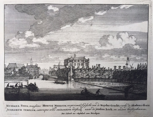 Amsterdam Portugees-Israëlitische Synagoge gezien vanaf de Muidergracht - P Schenk - ca. 1695