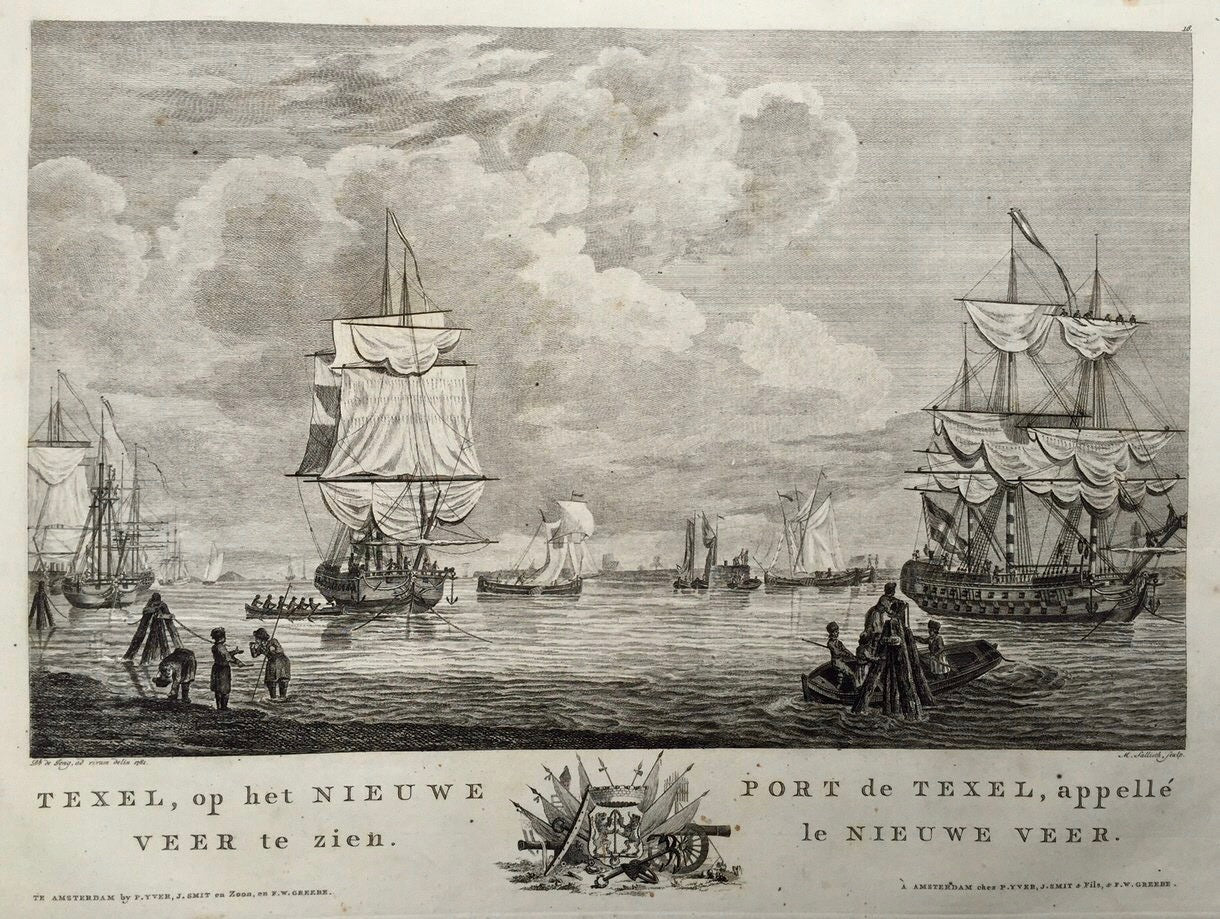 TEXEL Gezicht op Texel bij het Nieuwe Veer Zeilschepen op de voorgrond - D de Jong / M de Sallieth - 1802