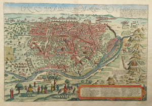 Egypte Kaïro Stadsplattegrond in vogelvluchtperspectief - G Braun & F Hogenberg - 1572