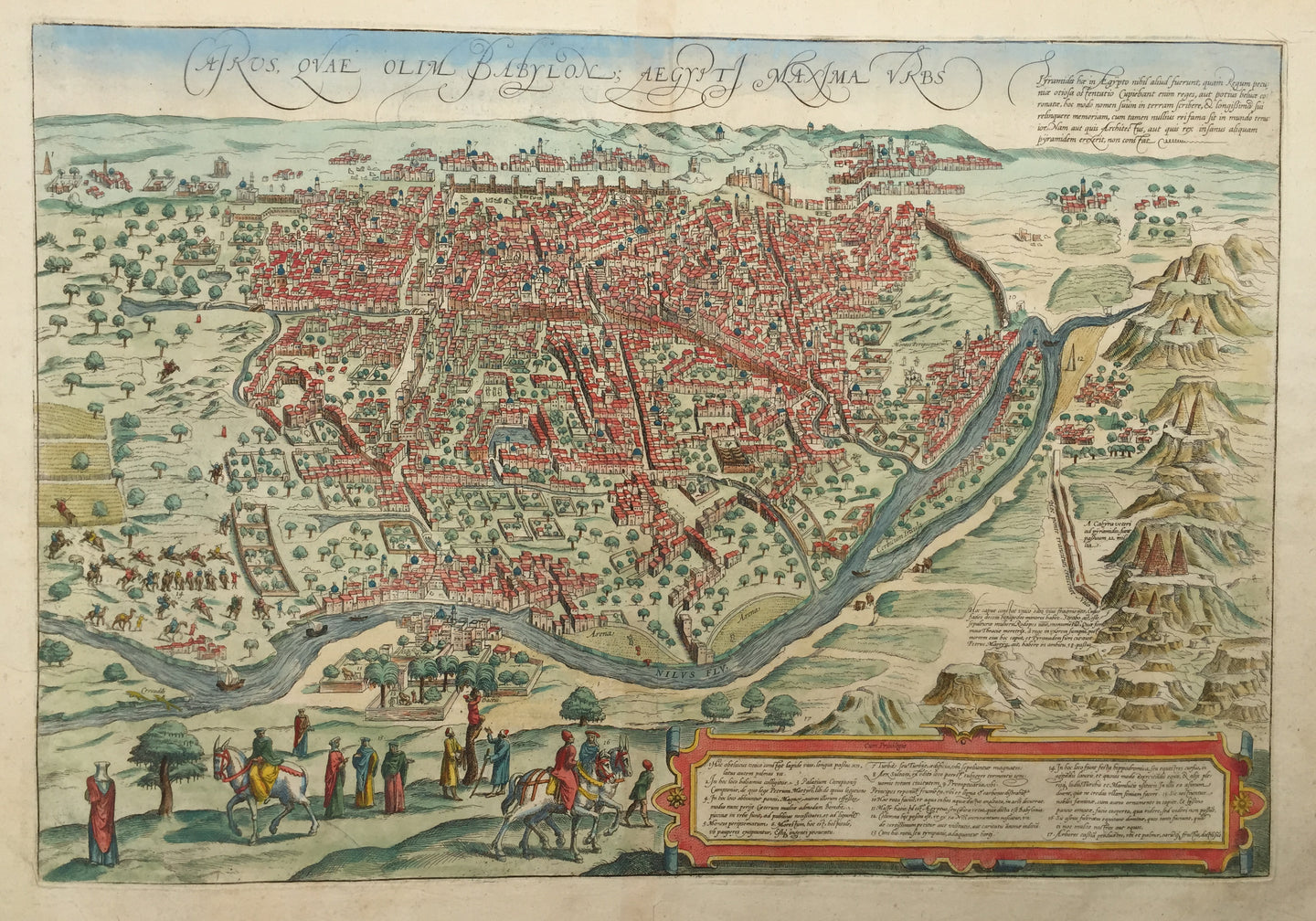 Egypte Kaïro Stadsplattegrond in vogelvluchtperspectief - G Braun & F Hogenberg - 1572