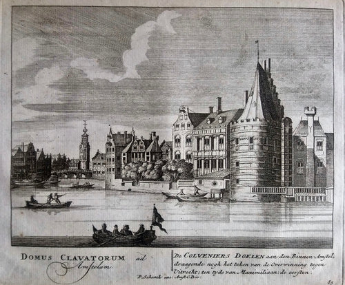 Amsterdam Kloveniersdoelen Gezien naar de Munt - P Schenk - ca. 1708