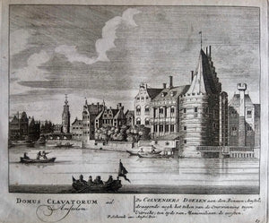 Amsterdam Kloveniersdoelen Gezien naar de Munt - P Schenk - ca. 1708