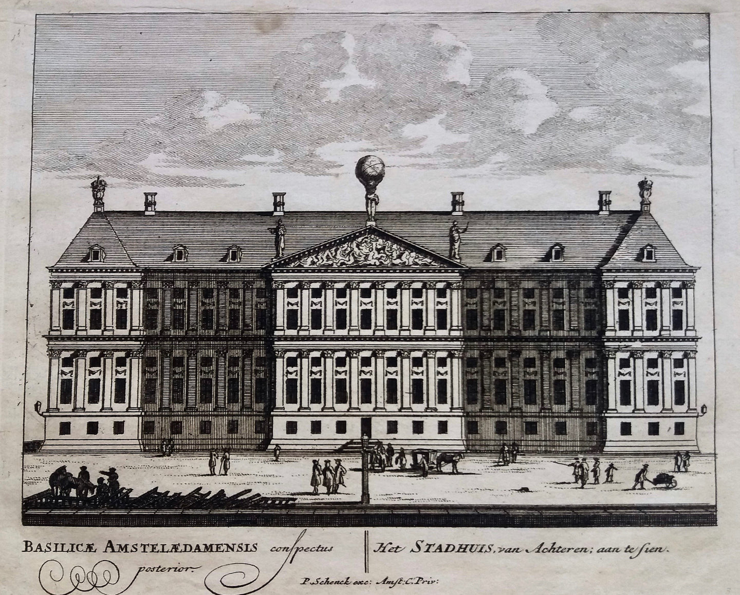 Amsterdam Nieuwezijds Voorburgwal Achtergevel Stadhuis Koninklijk Paleis - P Schenk - ca. 1708