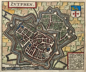 ZUTPHEN Stadsplattegrond - J Janssonius / L Guicciardini - 1652