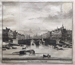 Amsterdam Gezicht vanaf het IJ en het open Havensfront op de Nieuwe Brug en de ingang van het Damrak - D Stoopendaal / WE Koning - 1671