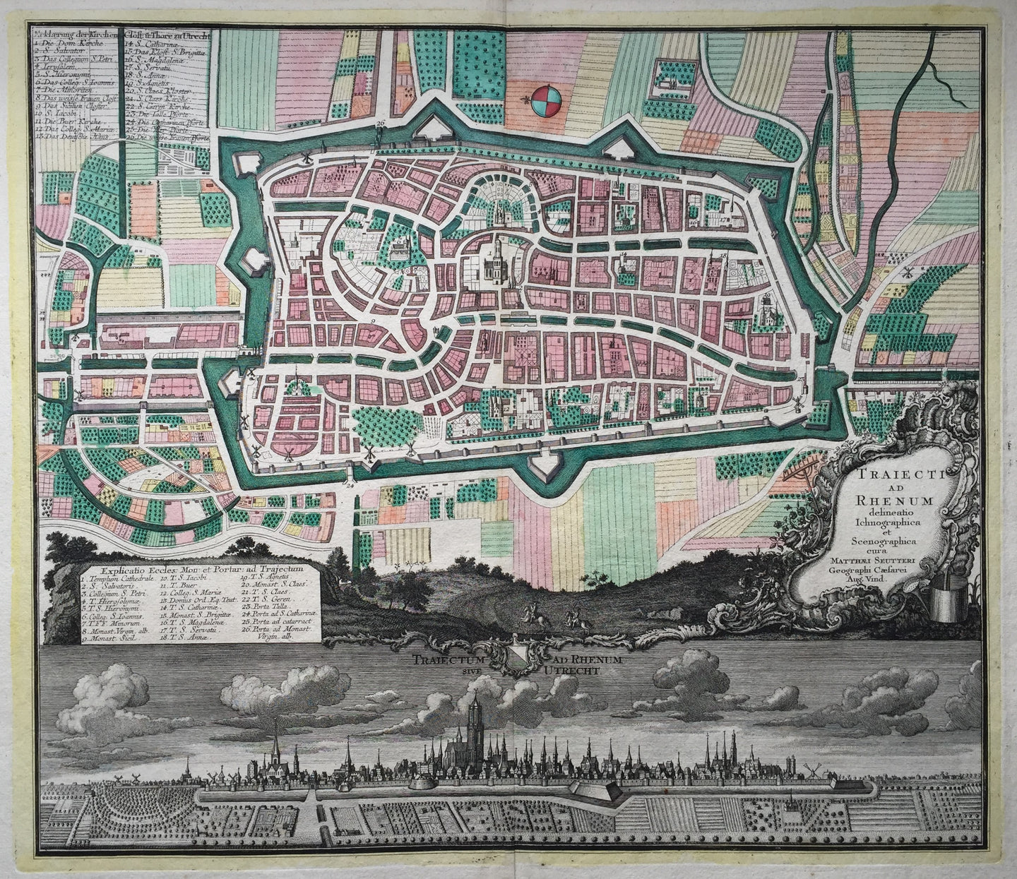 Utrecht Stadsplattegrond en aanzicht - M Seutter - ca. 1740