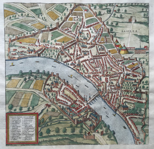 Zwitserland Bazel Stadsplattegrond in vogelvluchtperspectief - G Braun & F Hogenberg - 1575