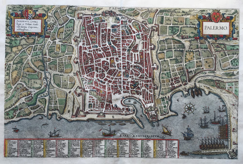 Italië Palermo Stadsplattegrond in vogelvluchtperspectief - G Braun & F Hogenberg - 1588