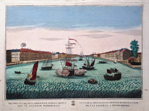 Rusland Sint-Petersburg Gezicht op de Neva met aan beide zijden lange rijen gebouwen (Galeria Petroburgum) - Remondini - ca. 1780