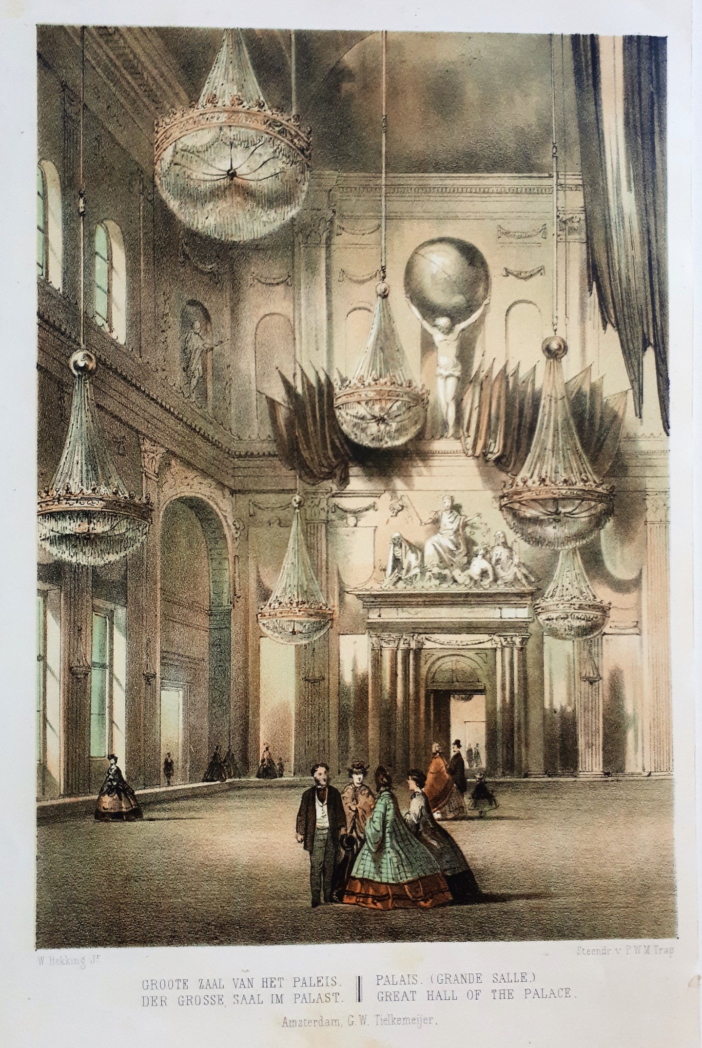 Amsterdam Grote zaal van het paleis - W Hekking jr/ GW Tielkemeijer, - 1869