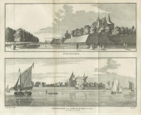 LOEVESTEIN Loevestein en Loevestein gezien vanaf de Waal - H Spilman - ca. 1750