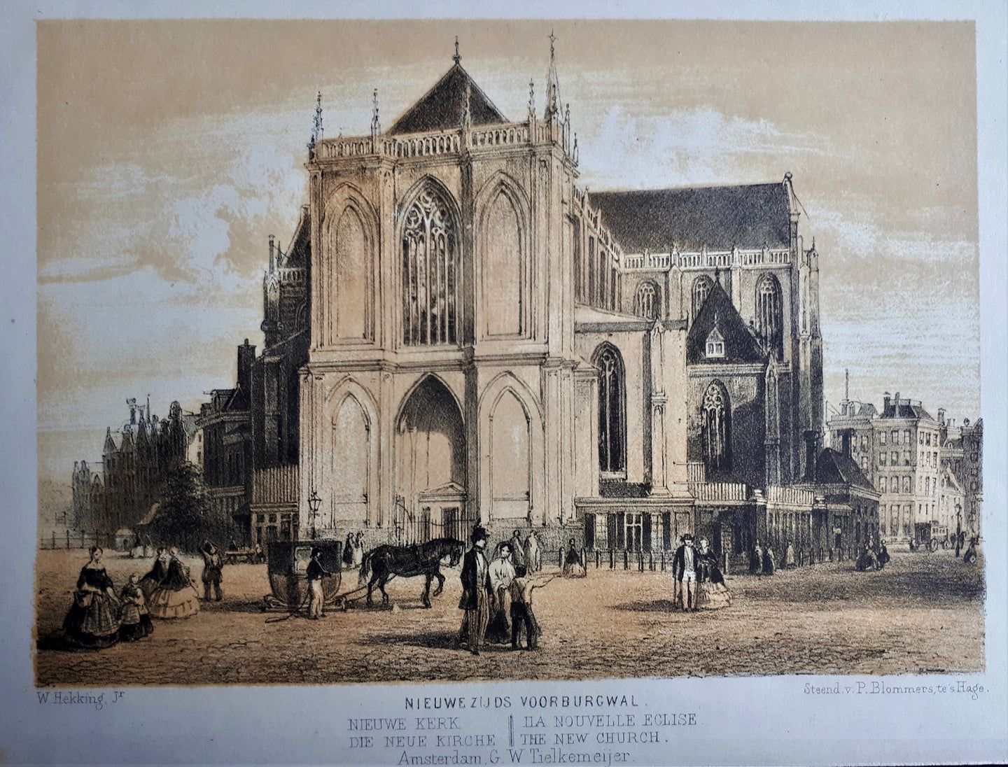 AMSTERDAM Nieuwe Zijds Voorburgwal Nieuwe Kerk - W Hekking jr/ GW Tielkemeijer - 1861