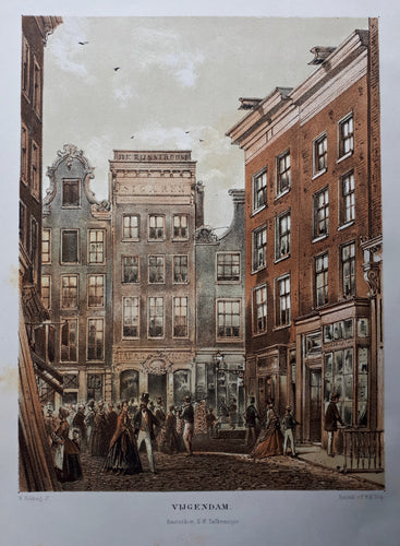 AMSTERDAM Vijgendam Te zien naar de Warmoesstraat - W Hekking jr/ GW Tielkemeijer - 1869