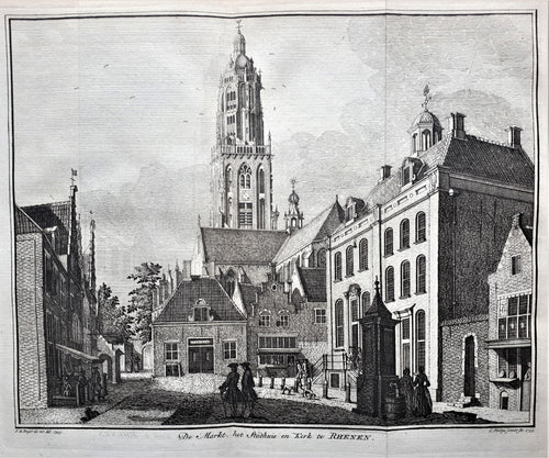 RHENEN Markt, Stadhuis en kerk - C Philips - 1753